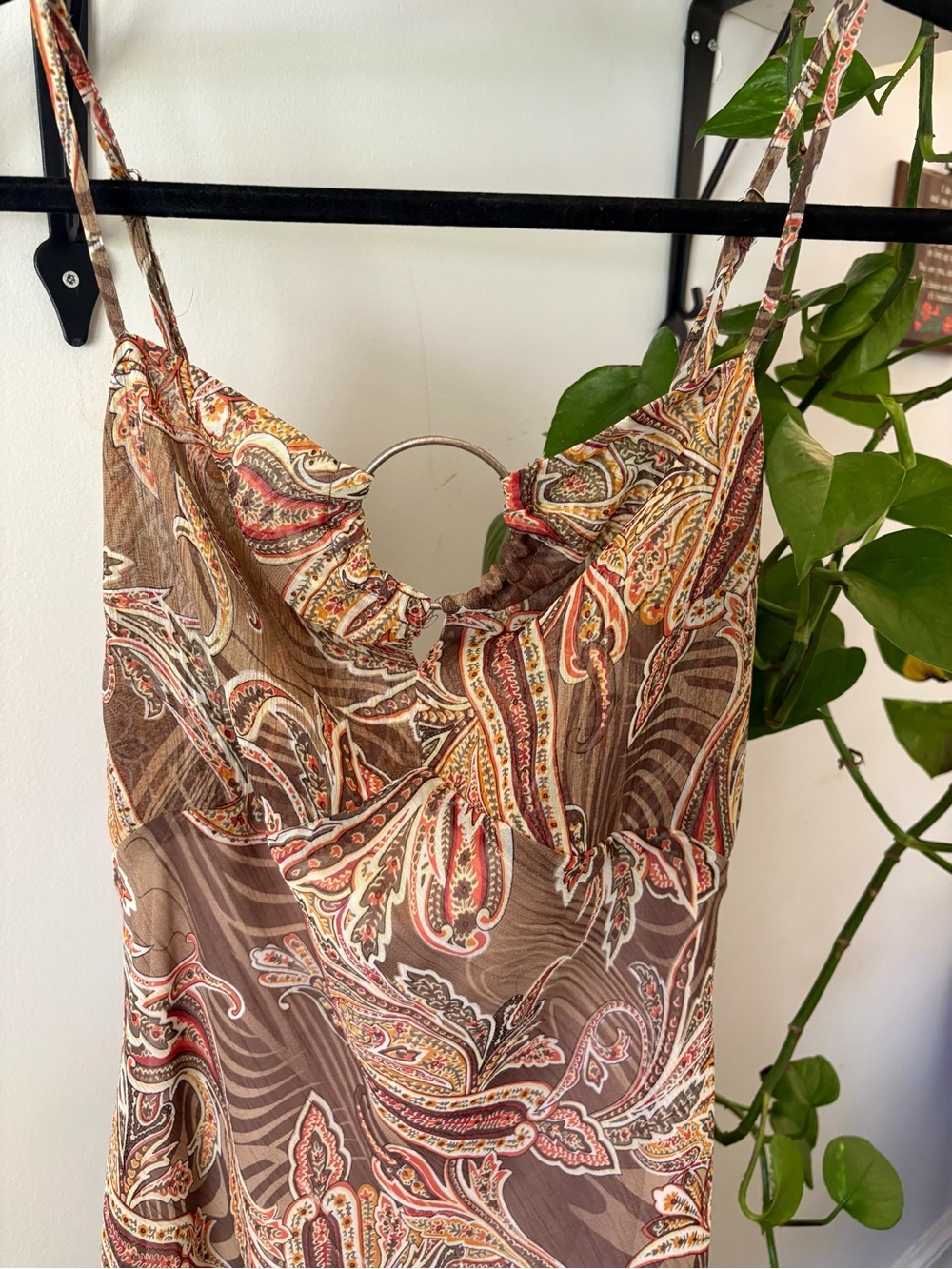 Suzy Shier Paisley Slip Midi Dress in Taupe and Cream - Picture 2 of 2